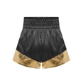 thumbnail image 4 of Xnihocha Unisex Kids Satin Boxing Shorts Metallic Color Block Boxer Kickboxing Muay Thai Training Trunks Black&Gold 12, 4 of 5