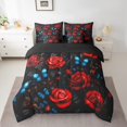 thumbnail image 2 of Erosebridal Ensembles de Literie à Fleurs de Roses Rouges Format Simple, Ensembles de Douillette Papillon Bleu avec Draps pour Filles Femmes, Réversible 7 Pcs, 2 of 5
