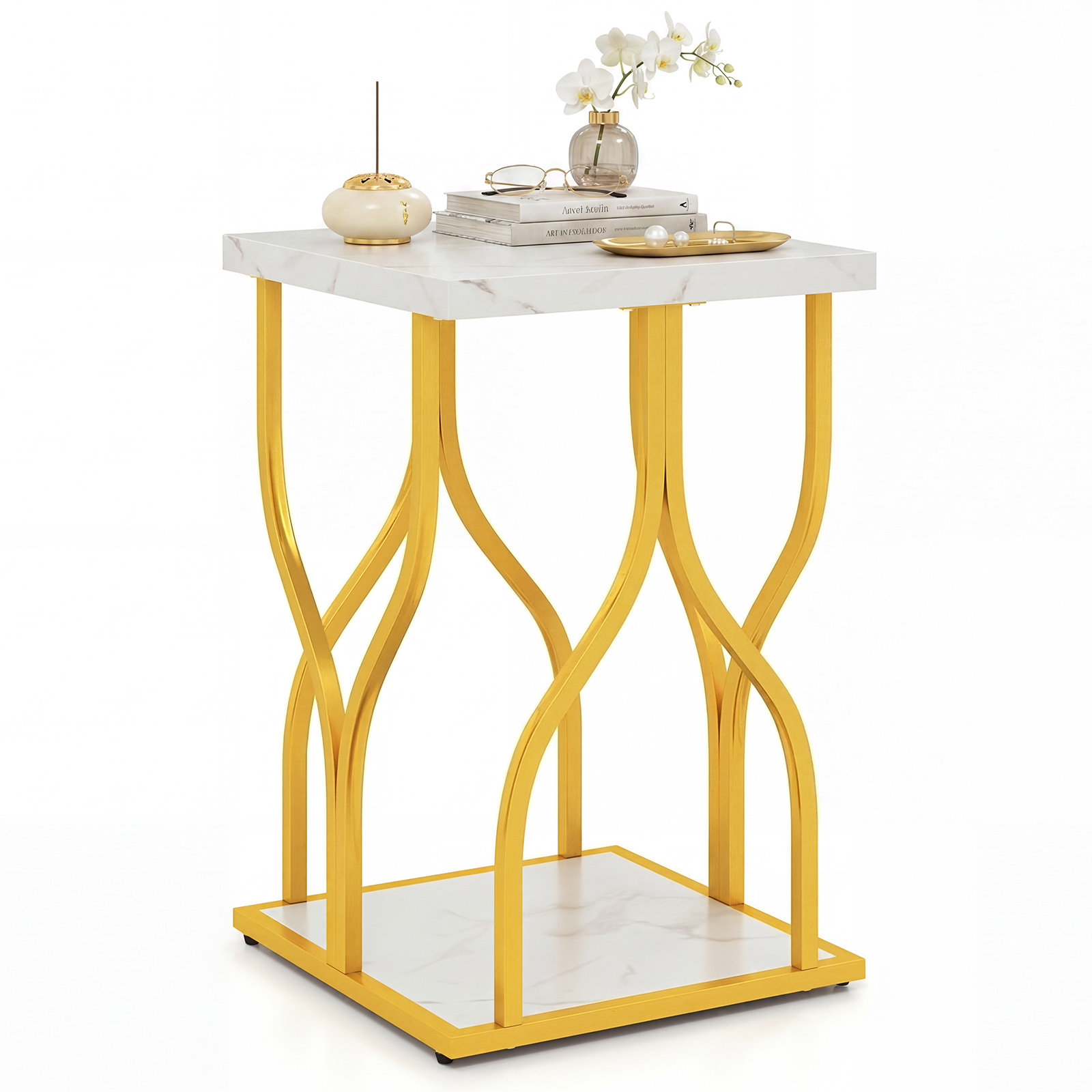 Giantex Bedside Night Stand, 2-Tier End Side Table w/Storage Shelf & Metal Frame