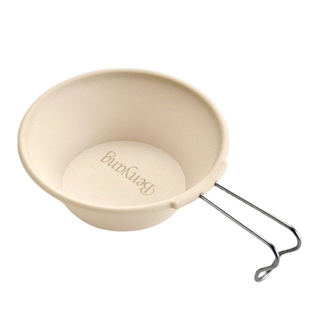 Guardoinrt Portable Camping Sake Cup Easy To Carry Excellent Impact Resistance Graduated Handle Bowl LightYellow 300ml