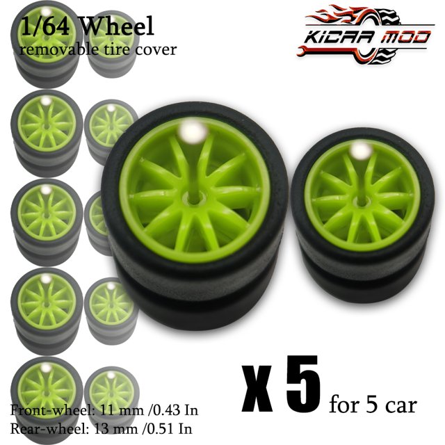 Petites Roues avant et Arrière 1/64 avec Pneus en Caoutchouc Détachables pour Voitures Modèles Pièces de Rechange pour Hotwheels (5 Ensembles) RLCBS009
