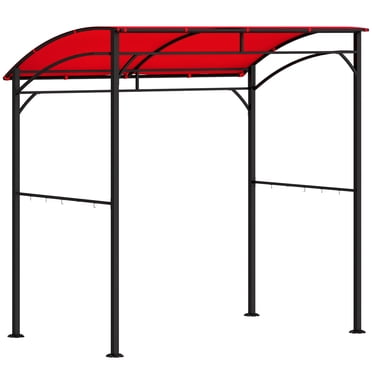 Outsunny Pavillon de Barbecue 7 Pieds x 5 Pieds avec Crochets et Cadre en Acier Rouge Vin