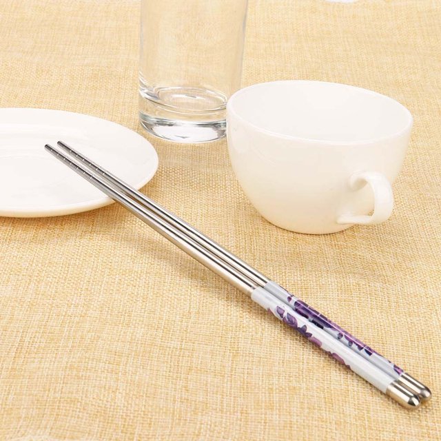 Agiferg 1Pair Length White Flower Pattern Stainless Steel Chopsticks Pair New
