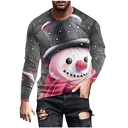 COM1950s Long Sleeve Shirts for Men, Men's Long Sleeve Shirt, Men Casual Fashion Christmas Printing Round Neck Pullover T-Shirt Long Sleeve, Men's Christmas Shirt, Men's Shirts Long Sleeve