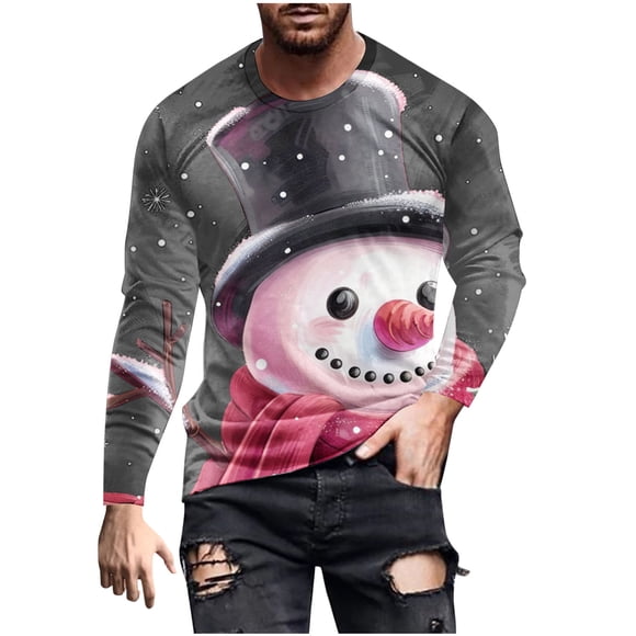 COM1950s Long Sleeve Shirts for Men, Men's Long Sleeve Shirt, Men Casual Fashion Christmas Printing Round Neck Pullover T-Shirt Long Sleeve, Men's Christmas Shirt, Men's Shirts Long Sleeve