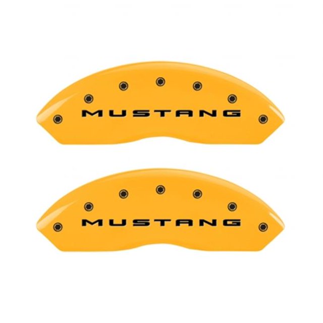 MGP Caliper Covers 10202SMB2YL Engraved 2015 Mustang Front & 2015 Bar Pony Rear Caliper Cover, Yellow Powder Coat, Black Characters - Set of 4