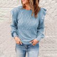 thumbnail image 4 of Yuyuzo Chandails Mignons pour Femmes, Épaules à Volants, Manches Longues, Col Ras du Cou, Tricot, Chandail, Jumper, Hauts, Blouse, 4 of 6