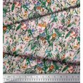 thumbnail image 2 of Soimoi Modal Satin Fabric Leaves & Cartoon Animals Jungle Printed Craft Fabric by The Yard 42 Inch Wide, 2 of 3