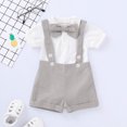 thumbnail image 2 of XZNGL Toddler Baby Boys Summer Solid Color Bow Printed Romper + Suspenders Suit, 2 of 9