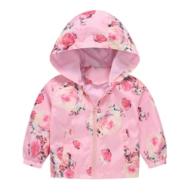 XASZHN Manteau Léger Décontracté à Capuche pour Garçons et Filles Imprimés de Dessins Animés Coupe-Vent Fermeture Éclair Rose_005 4-5 Ans