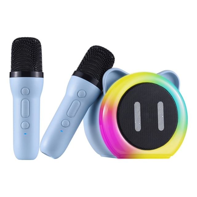 Machine de Karaoké avec 2 Microphones Sans Fil, Microphone BT et Haut-Parleur, Ensemble KTV avec Effets Lumineux RVB, Micro Portatif à Main, Système de Karaoké Portable Rechargeable pour Fête à la Maison