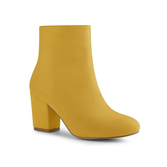 BLISSFUL STEP Bottines à Talon Bloc à Bout Rond pour Femmes avec Fermeture Éclair Latérale Jaune 8