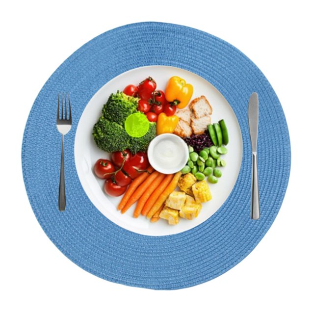 Djiypn Napperons Ronds Tressés Ensemble de 8 Napperons Ronds pour Tables à Manger 15 Pouces Lavables Napperons de Table de Cuisine Intérieur (Bleu, 8)