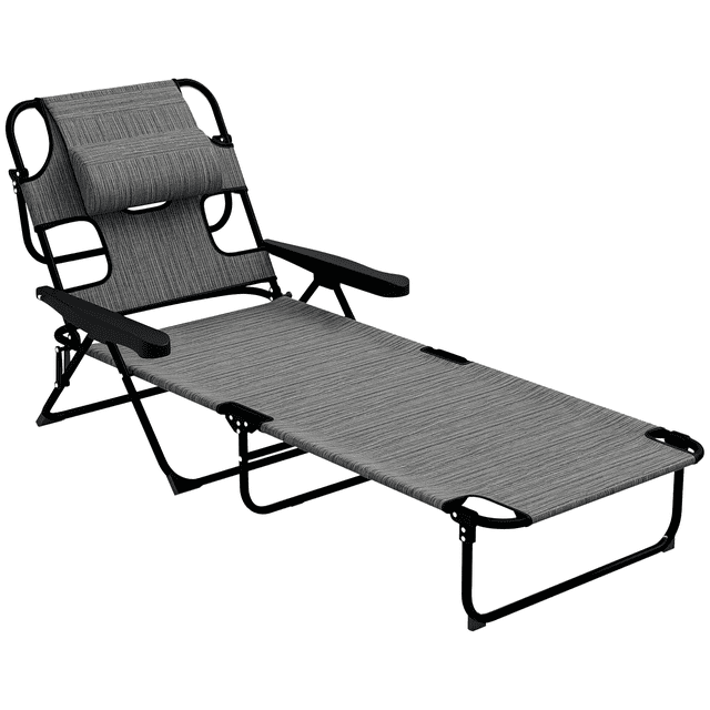 Outsunny Chaise Longue Pliante avec Dossier Inclinable en Gris Mixte. Présente un design Pliable, Quatre positions de Dossier Réglables et un Trou pour le Visage pour un Confort Accru. Fabriquée avec un Cadre en Acier Enduit de Poudre Résistant à l'Eau et un Tissu en Maille pour un Séchage Rapide. Convient à l'Utilisation Extérieure à la Piscine, à la Plage Ou au camping. dimensions Entièrement Inclinées Sont 28.3 Pouces de Large par 76.4 Pouces de Profond par 12.2 Pouces de Haut.