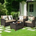 thumbnail image 1 of Costway 4PCS Patio Rattan Furniture Set Solid Wood Leg Cushioned Sofa Garden Lawn, 1 of 9