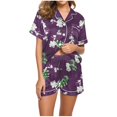 thumbnail image 1 of Rbaofujie Robes de Nuit et Vêtements de Sommeil Femmes Décontracté Imprimé Col Rabattu Blouse à Manches Courtes Mode Short Pyjama Ensemble Chemises de Nuit pour Femmes Grande Taille, 1 of 5