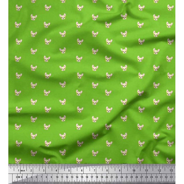 Soimoi Poly Georgette Fabric Puppy Face Dog Print Sewing Fabric Yard 52 Inch Wide