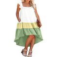 thumbnail image 1 of Women Summer Ruffled Sleeve Dress  Contrast Color/Solid Color Square Neck Irregular Hem Dress for Beach  Date, 1 of 6