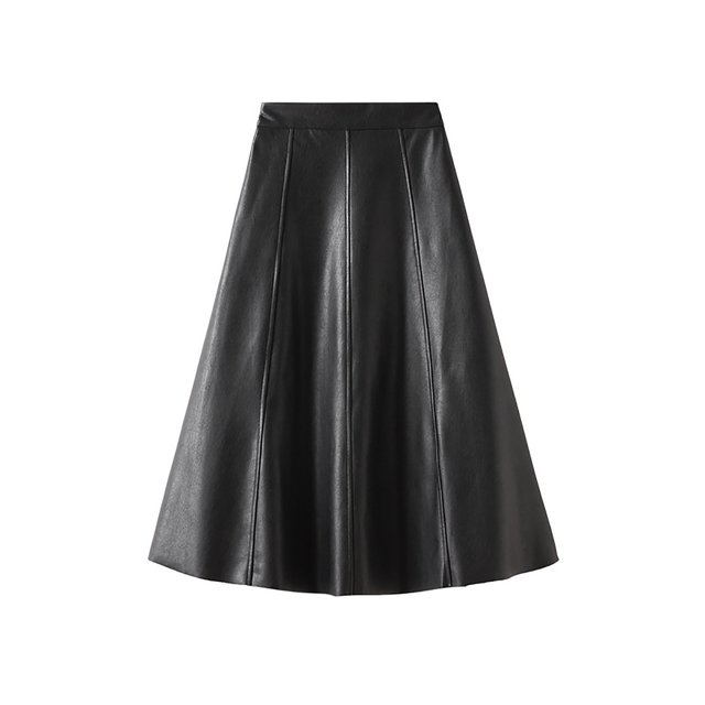 Besolor Jupe Midi Évasée Classique Taille Haute Longueur Genou pour Femme, Cuir, Extensible
