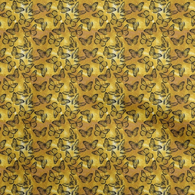 oneOone Georgette Viscose Dark Mustard Fabric Butterflies Craft Projects Decor Fabric Printed By The Yard 42 Inch Wide