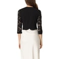 thumbnail image 3 of INSPIRE CHIC Boléro Court en Dentelle pour Femme, Ouvert sur le devant, Manches 3/4, Imprimé Floral de Noël, Noir, Taille P., 3 of 6