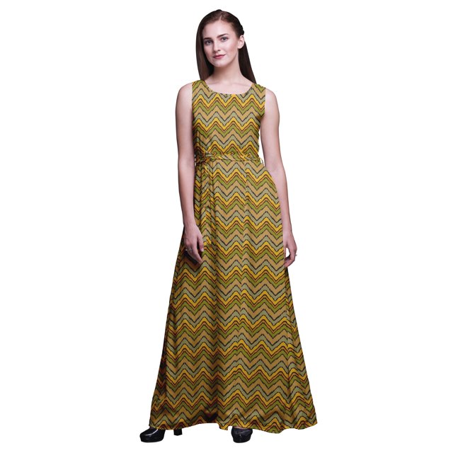 Bimba Ikat Robe Longue Débardeur pour Femmes Maxi Col Rond Imprimée Robe de Soirée - X-Grand