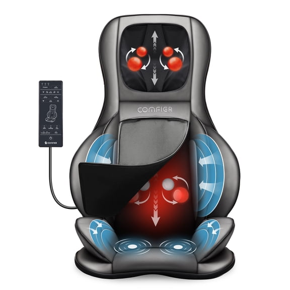 Comfier Shiatsu Neck Back Massager, 2D/3D Kneading Massage Chair Pad, Heating Compression Seat Cushion Massagers, Ideal Gifts - Black