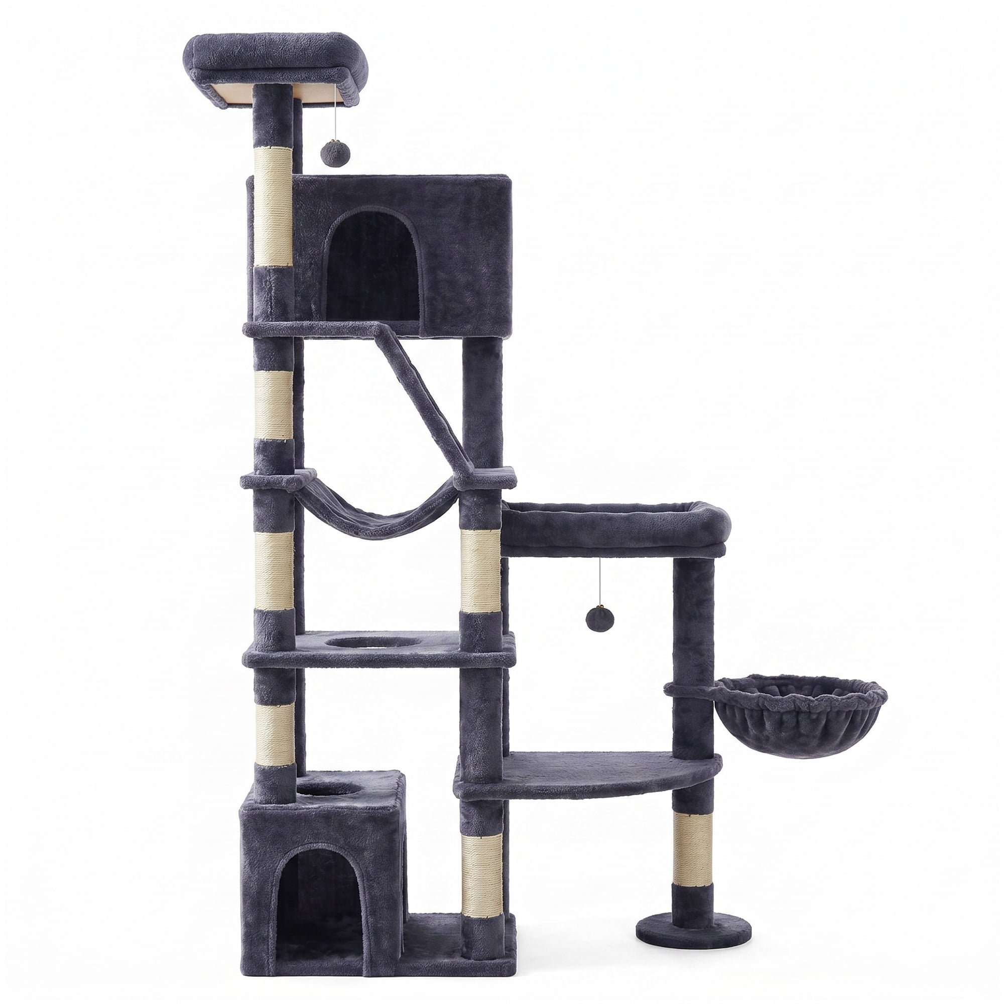 Cat Tree, Multi-Level Tower with 6 Resting Areas for Large Cats, 41.3 x 17.7 x 74 inches, Dark Grey