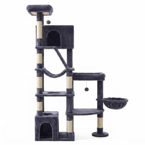 Arbre de chat, Tour multi-niveaux avec 6 Zones de repos pour les grands chats, 41.3 x 17.7 x 74 pouces, Gris foncé