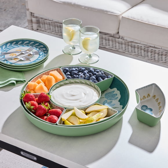 Better Homes & Gardens Bamboo Melamine Chip Dip 15 Inch 7Pc