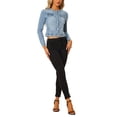 thumbnail image 2 of INSPIRE CHIC Women's Button Down Collarless Long Sleeve Cropped Denim Jacket S Light Blue, 2 of 7