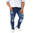 thumbnail image 1 of Men Slim Jeans  Side Stripe Print Mid Waist Zip Ragged Button Straight Jeans Casual Pencil Trousers, 1 of 6