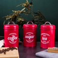 thumbnail image 3 of Abbracc Kitchen Food Storage Canister Set 3 Pcs Coffee Tea Sugar Tins Red, 3 of 9