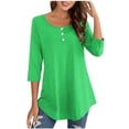 thumbnail image 1 of FAIWAD Oversized Tshirts for Women 3/4 Sleeve Button Decor Tops Cute Round Neck Basic Business Tees Blouses, 1 of 4