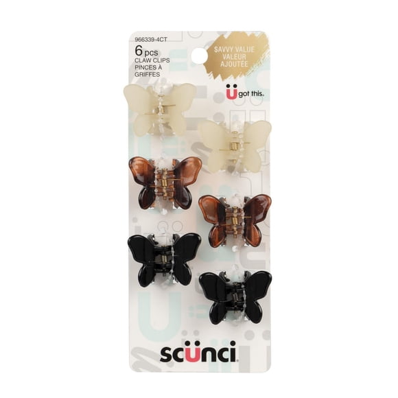 Scunci 6pk Butterfly Claw Clips