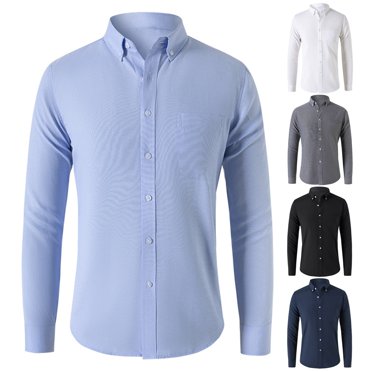 Fengqque Mens Solid Oxford Shirt Long Sleeve Dress Shirt Work Casual Button Down Shirts with Pocket White 10(XL)