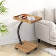 thumbnail image 3 of Rolling C Shaped Laptop Desk 2 Tier with Wheels, Space Saving Mobile Bedside Table with Lockable Casters, Compact Computer Stand for Sofa Small Spaces, Natural Wood/White/Walnut, 3 of 7