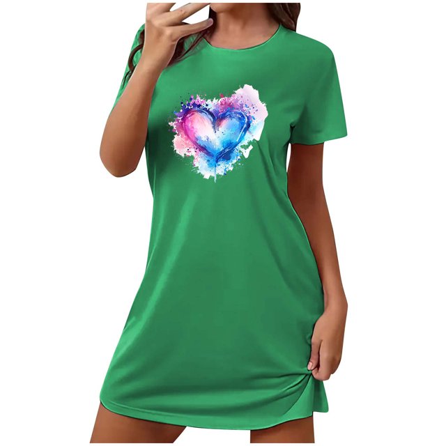 Birdeem Chemises de Nuit pour Femmes Chemise de Nuit Courte Surdimensionnée pour Femmes Mode Imprimé sur la Poitrine Robe de Nuit à Manches Courtes