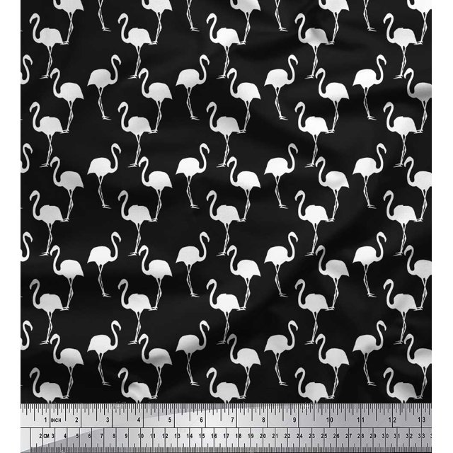Soimoi Cotton Duck Fabric Flamingo Bird Decor Fabric Printed Yard 56 Inch Wide