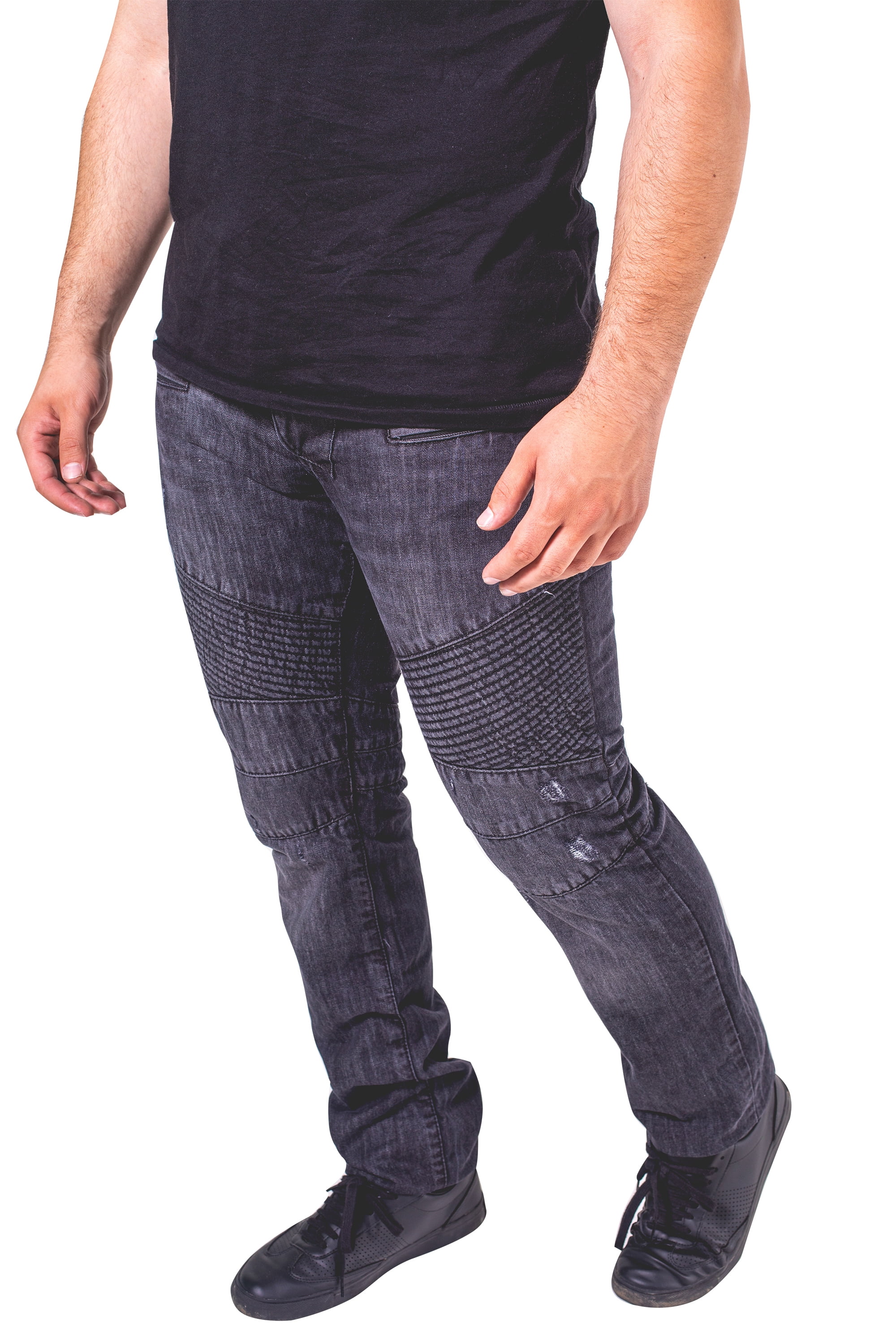 Mens Skinny Destroyed Biker Slim Fit Straight Fashion Stretch Biker Zipper Jeans