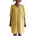 thumbnail image 1 of QIPOPIQ Robes pour Femmes Robe Fumée à Volants Manches Courtes Robe Décontractée Ample Robe d'Été Col en V Robe Unie 2023 Offres, 1 of 9