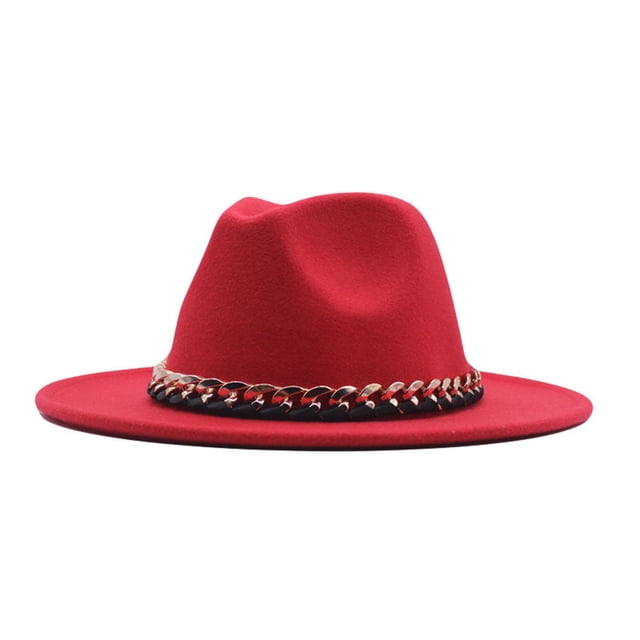 Aocisk Chapeau Fedora Élégant pour Hommes et Femmes, Grand Bord, Été, Plage, Robe, Accessoire de Tête, Rouge, M