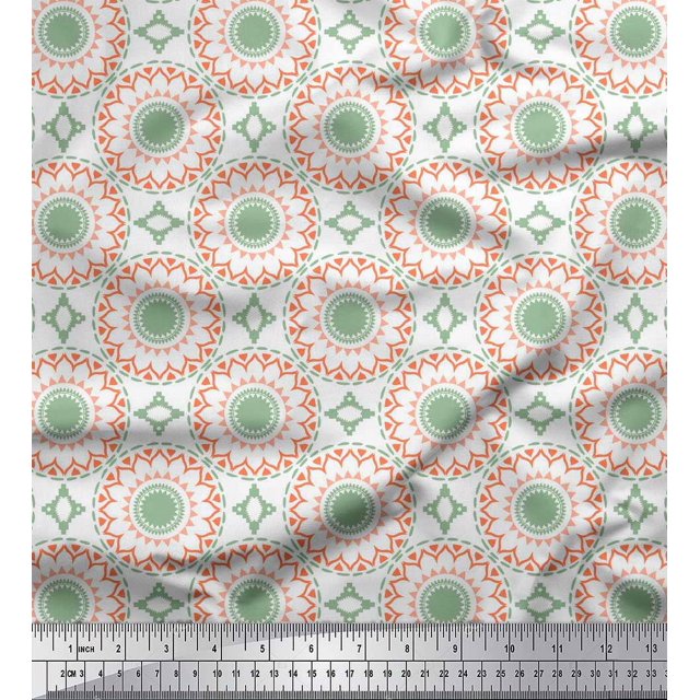 Soimoi White Moss Georgette Fabric Mandala Geometric Print Fabric by Yard 42 Inch Wide