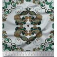 thumbnail image 1 of Soimoi Moss Georgette Fabric Quatrefoil & Peacock Bird Print Fabric by Yard 42 Inch Wide, 1 of 3