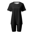 thumbnail image 5 of Ketyyh-chn99 Ensemble Détente 2 Pcs pour Femmes Shorts en Lin Femme Manches Courtes Col Rond Pyjama Tenue de Nuit Ensemble 2 Pcs Noir,P, 5 of 5