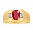 thumbnail image 1 of RYLOS Men's Rings 14K Yellow Gold Rings Classic Designer  9X7MM Oval Gemstone &  Sparkling Diamond Ring Ruby July Birthstone Ring Size 10, 1 of 7