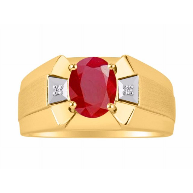 RYLOS Men's Rings 14K Yellow Gold Rings Classic Designer 9X7MM Oval Gemstone & Sparkling Diamond Ring Ruby July Birthstone Ring Size 10