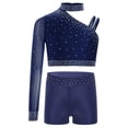 thumbnail image 3 of RUNQHUI Gymnastics Leotard for Girls 2 Piece Dance Outfit Rhinestone Mesh Crop Top with Shorts Set Activewear Navy Blue 8, 3 of 6