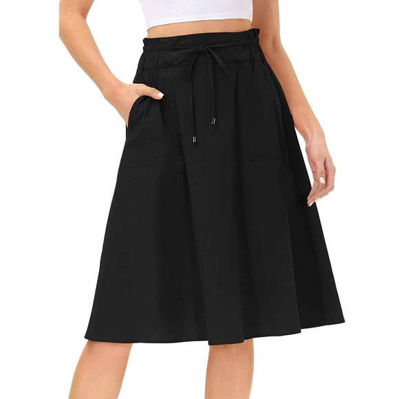 Ketyyh-chn99 Ladies Skirts Jeans Skirts for Women Casual Mini Stretch Waist Flared Plain Pleated Skater Skirt Black,S