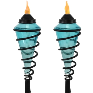 Sunnydaze Outdoor Adjustable Height Glass and Metal Swirl Patio and Lawn Torch Set - Blue - 2pk